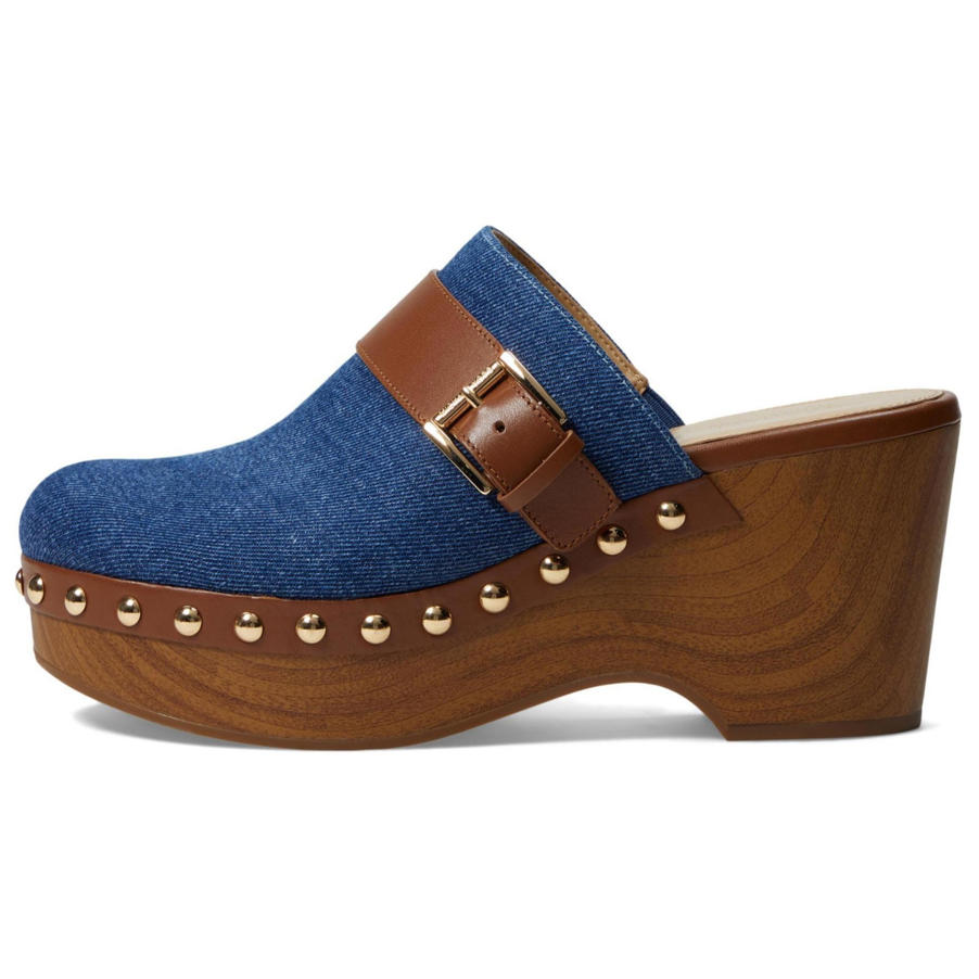 Michael Kors Rye Denim Platform Clog Shoes Slip On Denim Leather 7.5 M Nib